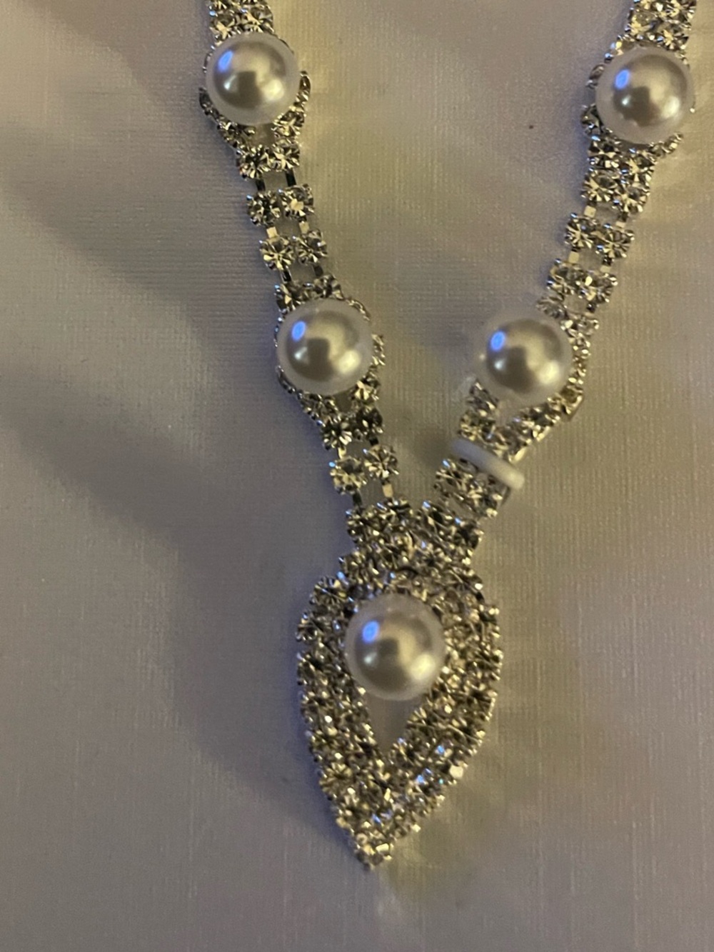 Silver Pearl Teardrop Necklace and Earring Set - Picture 2 of 7